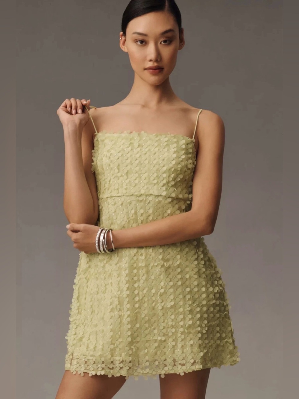 By Anthropologie 3D Floral Embellished Mini Dress Chartreuse Lime NWT | XL